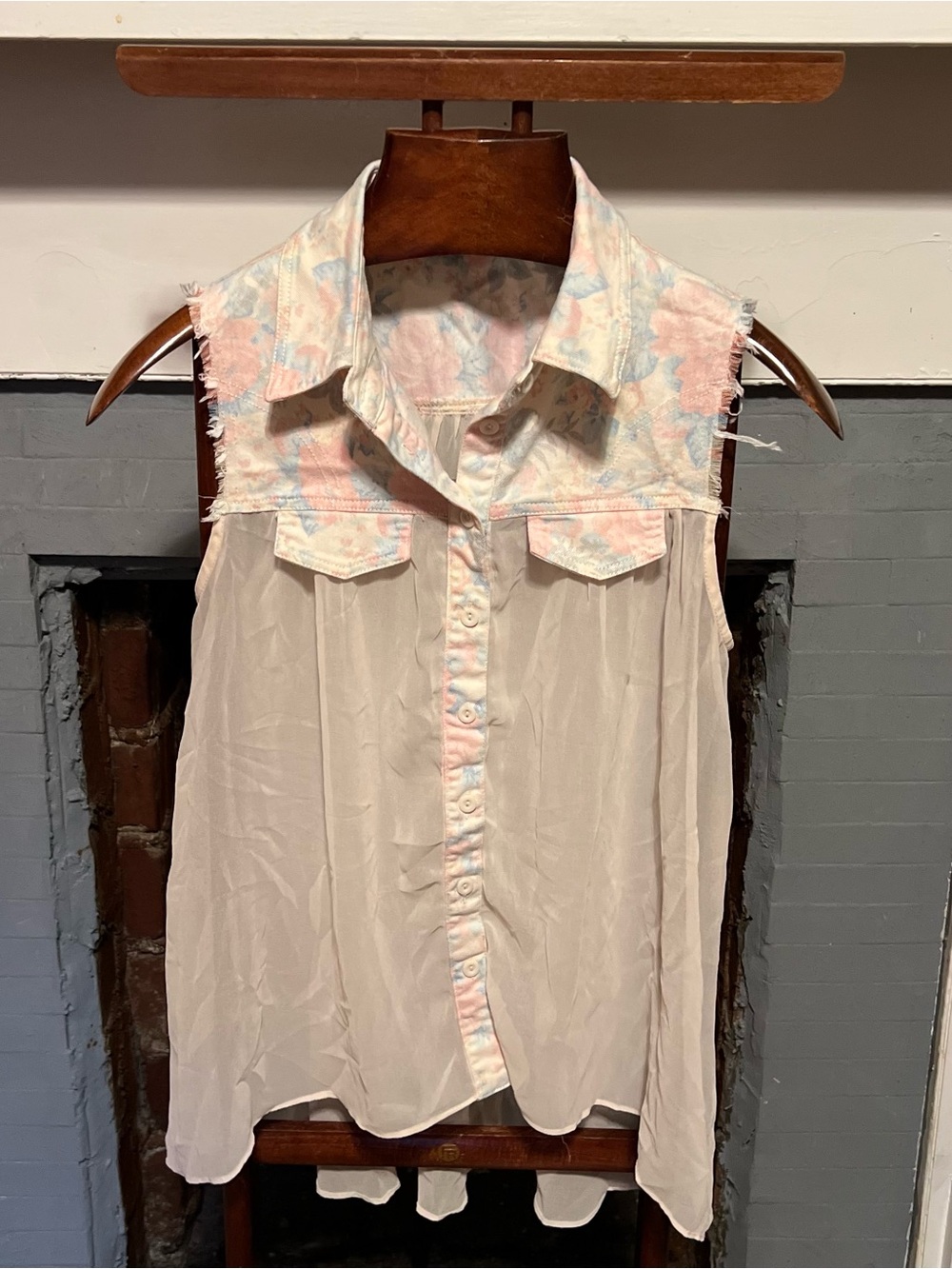 Sleeveless Sheer Button up